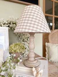 Neutral Gingham & Wooden Lamp