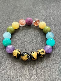 Image 2 of Gold-Carved Four Divine Beasts  x Seven Chakra  Bracelet 12mm