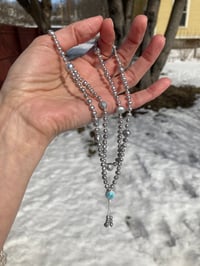 Image 5 of Pearl Mala Style Necklace with Larimar Focal Bead 