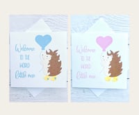 Image 1 of Cute Hedgehog New Baby Handmade Card - Adorable Card for Welcoming a Newborn