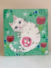 Image 2 of original painting-pregnant cat with tulips 