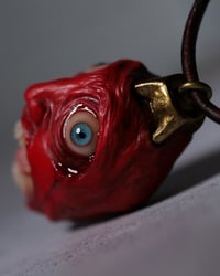 Image 15 of Berserk Egg of the King bleeding eyes pendant, leather cord, brass hardware, OOAK,
