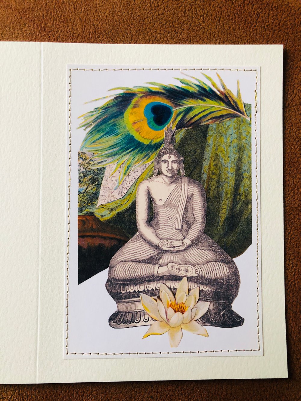 Image of Blank Greeting Card BUDDHA With Lotus And Feather