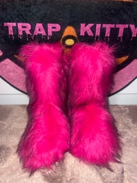 Image 1 of Pink Black Faux Imitation Fur Y2K Yeti Baddie Snow Boots