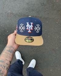 Image 3 of  MULTI TONE BEIGE/NAVY NEW YORK METS CUSTOM FITTED CAPS