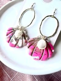 Seashell with pearl polymer clay earrings
