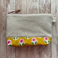 Image 1 of “Mustard & Pink Floral Block Print” Medium Dropcloth Quilted Bottom Zipper Bag