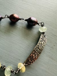 Image 5 of garnet and peacock pearl bracelet with beloved charm