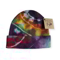 Image 1 of Adult Knit Cuff Beanie in Rainbow Geode Ice Dye