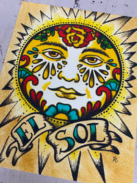 Image 1 of Traditional Tattoo Sun "El Sol" Loteria Mexican Folk Art Print 