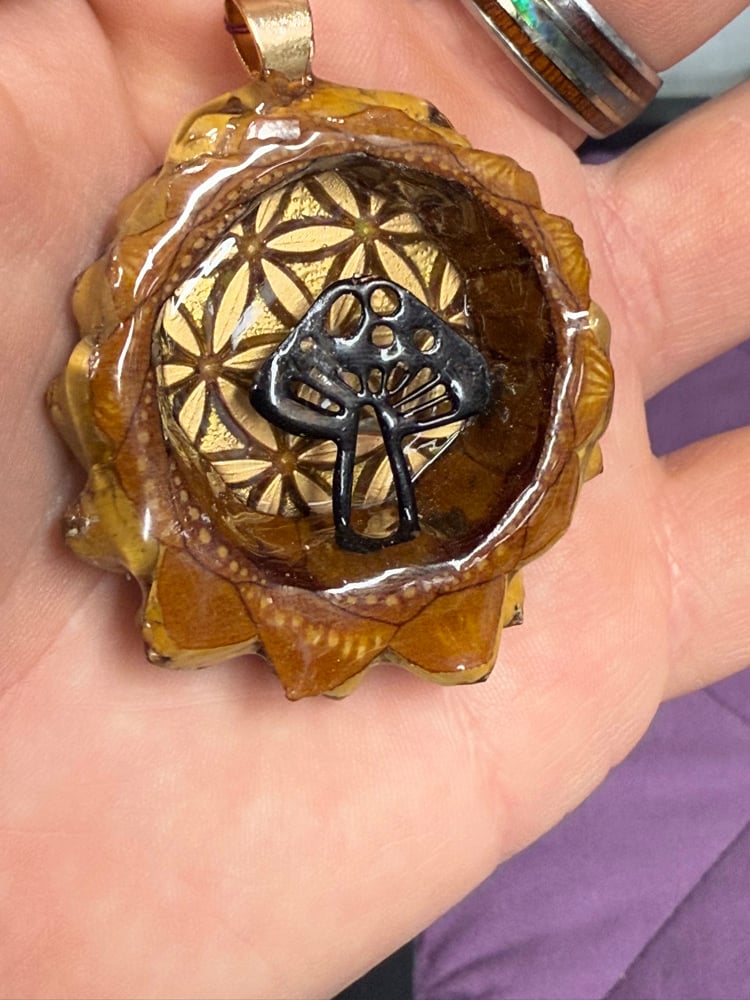 Image of Mushroom Golden Flower of Life Pinecone Charm | PNW Art Jewelry | #113
