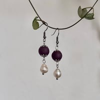 Prserved Rose Bead & Natural Pearl Earrings