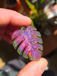 Image 2 of Pink & green crushed opal monstera pendant