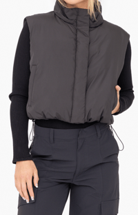Black Cropped High Neck Puffer Vest 