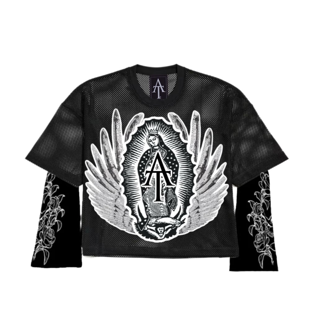 Image of “BLESS FASHION” Double Layer Crop Mesh Shirt