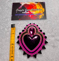 Image 6 of Hand Polish Black Heart XL Beaded Earrings 