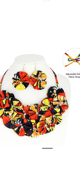 Image of ORANGE AFRICAN PRINT FABRIC NECKLACE SET 