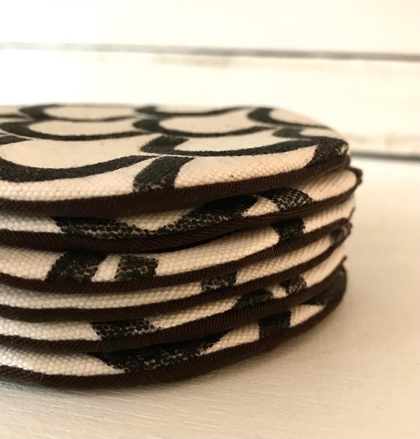 Image of Handprinted Set of 6 Coasters (Black and White semicircle). Collection 2.