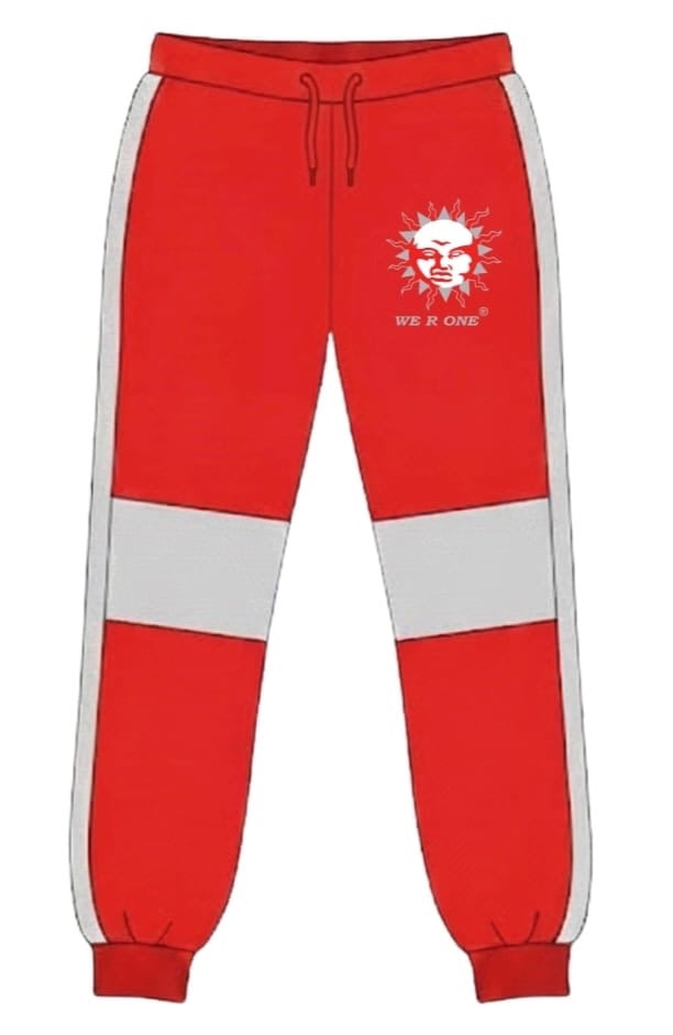 Image of COLOR BLOCK SWEATSUIT - RED/GREY