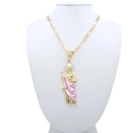 Image 1 of 14k plated gold St Judas pink pendant necklace