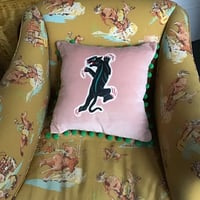 Image 4 of Baby pink velvet cushion cover with puma patch
