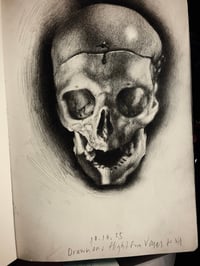 Image 1 of Sketchbook Drawing of a Skull - Drawn at 35,000 Feet, High in the Midnight Sky