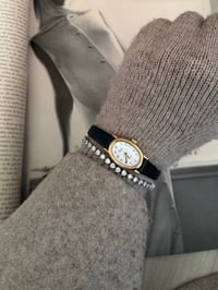 Image 2 of Dainty Black Genuine Leather Watch Oval Dial _ New Condition 