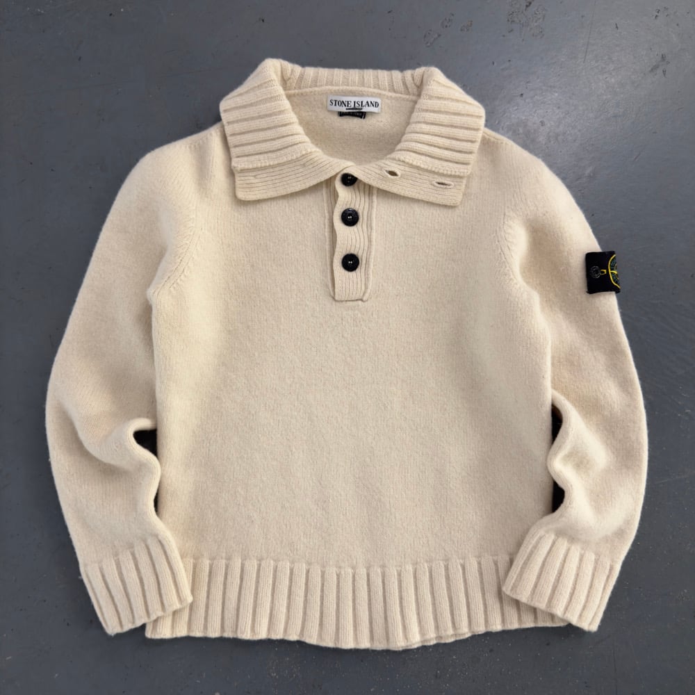 Image of Stone Island 1/4 button up wool sweater, size small