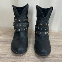 Image 5 of CIRCLE G two in one distressed black studded round tie ankle boots