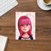 Pink Haired Girl Blank Greeting card