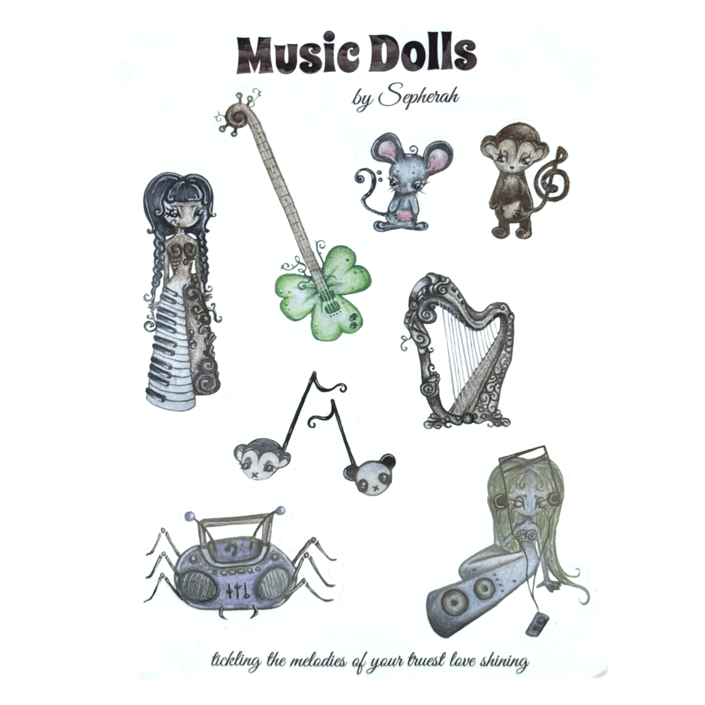 Image of Music Dolls 5x7 sticker sheet transparent (9pc)