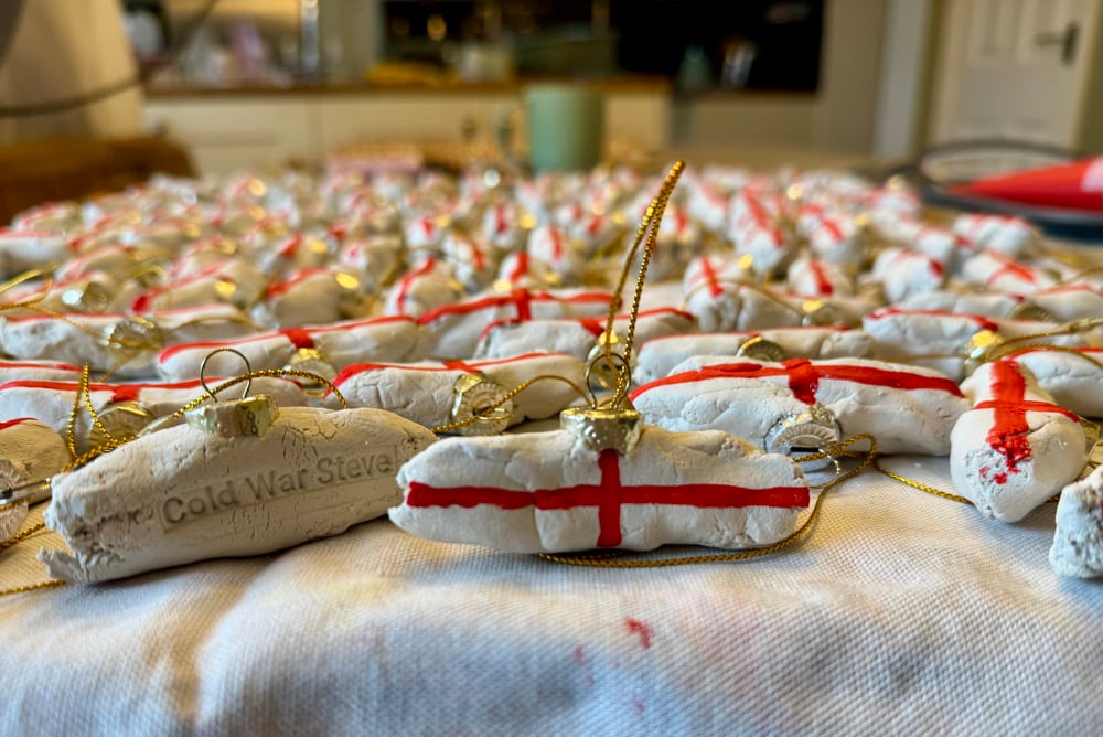 Image of Patriotic Cross of St George White Dog Shit Bauble