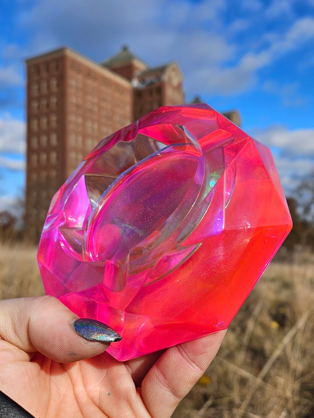 Image of Neon Pink Iridescent Ashtray