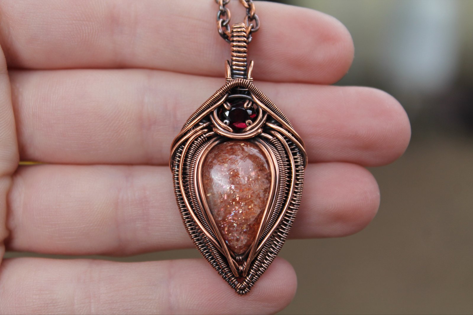 Black Sunstone wrapped in outlet bare copper wire, wire wrapped pendant, wire weave pendant, wire wrapped jewelry, wire wrapped necklace (851)