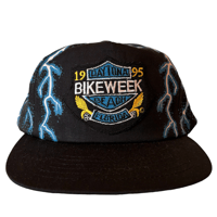 Image 1 of VINTAGE DAYTONA BIKE WEEK TRUCKER HAT THUNDERBOLT ALL OVER PATTERN 