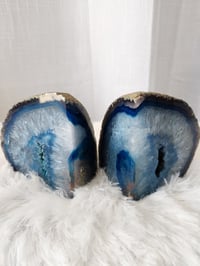 Image 2 of 4lb Blue Agate Geode Rough Edge Crystal - 2pc Set
