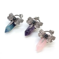 Image 3 of Crystal Hexagon Prism Dragonfly Stone Pendant For Women Necklace DIY Natural Amethyst Quartz Fluorit