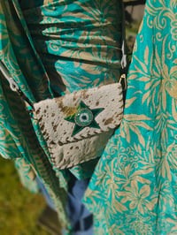Image 1 of Woodstock cross body/ passport bag - Cream and jade sequin star