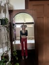 early 1970s hiphugger stretch red velvet trousers