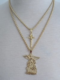 Image 2 of 14k EP Men’s Rope Chain Set (18”,22”) Necklace Set with Saint Michael with Small Cross 