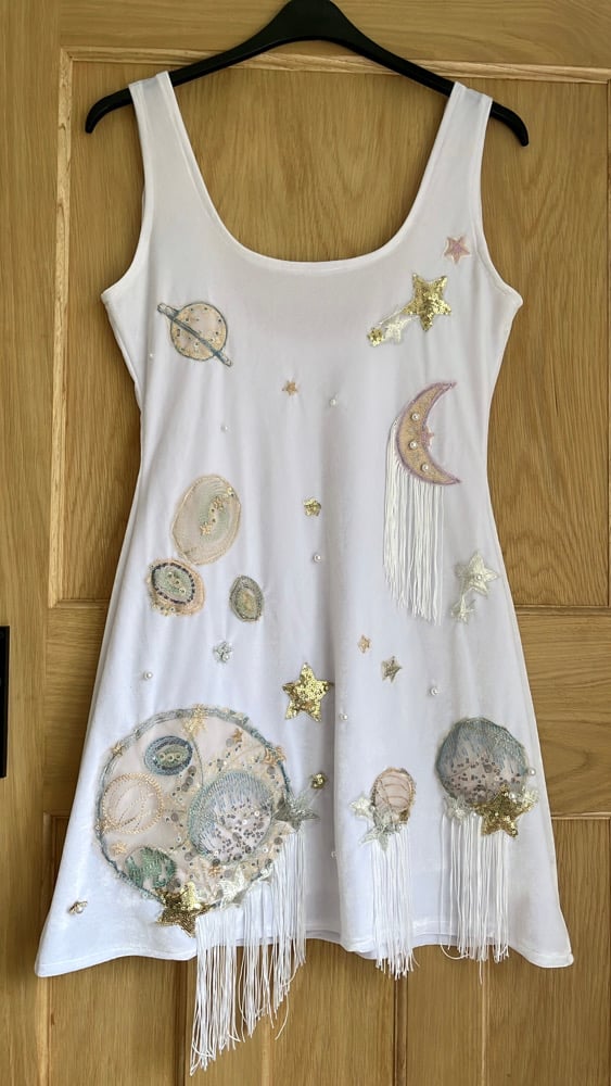 Celestial tassel White Velvet Dress 