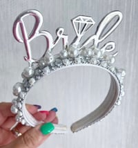 Image 3 of Silver And White Bride tiara crown headband hen do props 