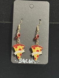 Image 1 of Pizza Slice handmade dangle Earrings with Red Accents