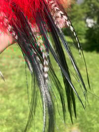 Image 4 of Feather Earrings, Festival Earrings, Colorful Dangle Earrings, Feather Drop Earrings Red Black White