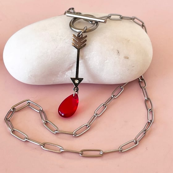 Image of Stainless Steel Arrow and Red Droplet Paperclip Chain