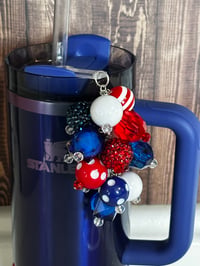 Image 4 of 4th of July Memorial Day Patrotic Red White and Blue Tumbler Straw Bauble