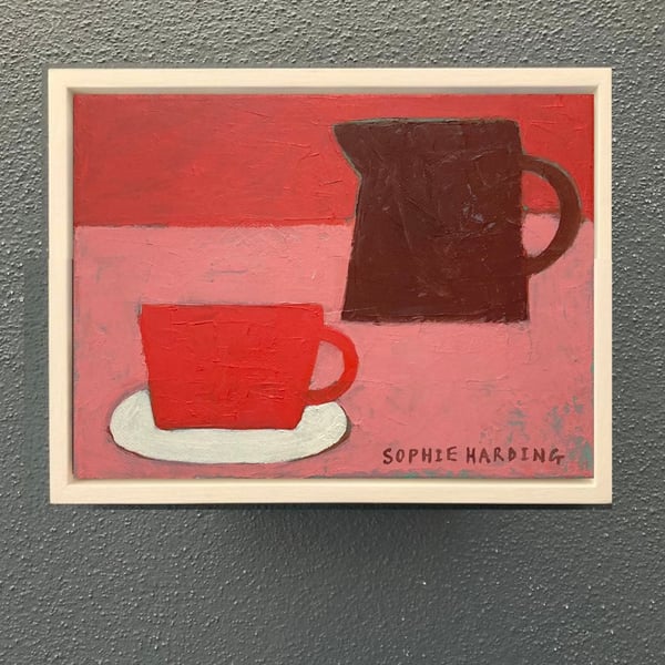 Image of Red Cup and Brown Jug