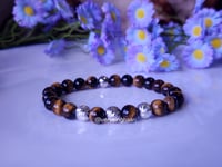 Image 5 of Yellow Tiger Eye/Sterling Silver Bracelet/Men Stretch Bracelet 