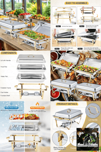 Luxury Chafing Dishes for Buffet 4 Pack-Gold