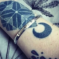 Image 2 of Star and Moon silver stamped cuff bracelet. Heavy celestial sterling bangle. Chunky cosmic cuff.